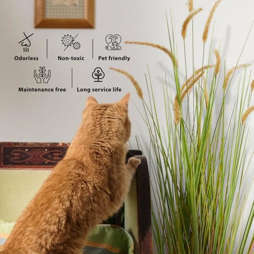 KOL Artificial 5ft 2-Pack Horsetail Reed Grass, 59in Tall Artificial Indoor Outdoor Fake Grass Plant, Home Office Décor Artificial Plants in Pot Faux Plant Greenery, Wedding Decor - Yellow - color: Yellow