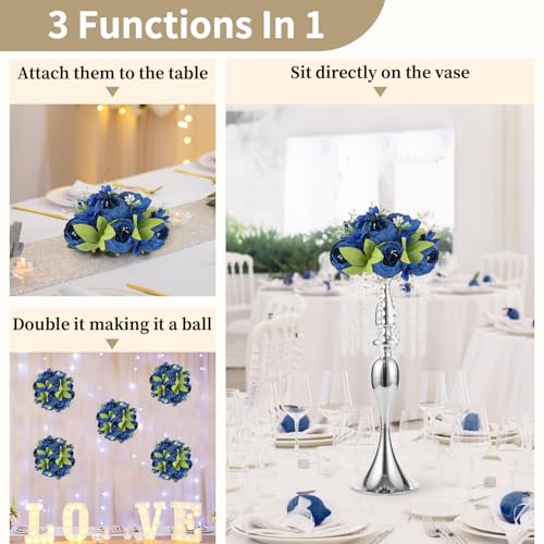 NUPTIO Flower Balls for Centerpieces Wedding: 2 Pcs 9.4 inch Diameter Royal Blue Artificial Flower Ball Arrangement Bouquet Centerpiece for Tables - Fake Peony Flowers for Wedding Decor - color: Royal Blue