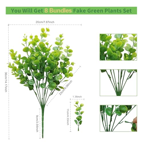 8 Bundles Multi Colored Artificial Eucalyptus Leaves, Plastic Plants, Outdoor Plants, Indoor Decorative Artificial Plants, Porch Window Frames, Green Plant Decorations (8, Light Green) - color: Light Green