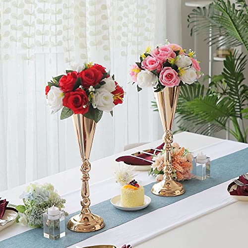 Tabletop Flower Vases for Centerpiece: 16.7in Metal Wedding Flower Gold Vases, 2pcs of Trumpet Vases for Christmas Anniversary Birthday Party Home Decoration Flower Arrangement - color: Gold, size: 2xL
