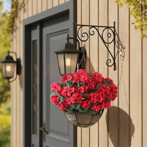 GLIDLION 12 Bundles Artificial Geranium Flowers for Spring Summer Decor, UV-Resistant Fake Plants Realistic Faux Silk Bouquets for Front Door Farmhouse Garden Porch Home Outdoor Decor (Red) - color: Red