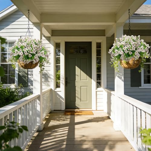 Grunyia 20 Bundles Artificial Flowers for Outdoors, UV Resistant Fake Plants Flowers Greenery Shrubs Plants for Decoration Outside Plants Hanging Planter Home Garden Decor (White) - color: White