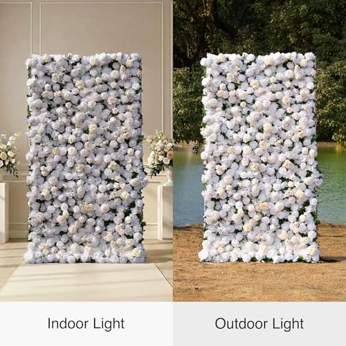 Artificial Flower Wall Panels, 3D Silk Rose White Floral Backdrop for Wedding, Baby Show, Party and Home Decor, Quick Assembly/Storage, Both Eco ＆ Pet Friendly, 4ft*8ft - color: Whiterose, size: 4ft*8ft