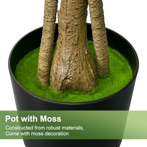 Artificial Ficus Tree with 3 Natural Curved Trunks, 6FT Tall Faux Ficus Tree in Sturdy Plastic Nursery Pot, Faux Plant for Office Home Living Room Farmhouse, Indoor Outdoor Decor