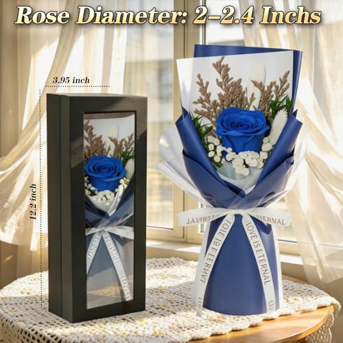 Preserved Flowers for Delivery,Blue Rose Bouquet Gift for Women and Mom,Preserved Flowers Bouquet,Birthday Flowers Gifts for Her Grandma Wife Friends,Roses Gift Valentine’s Day Mothers Day Anniversary - color: Blue-bouquet