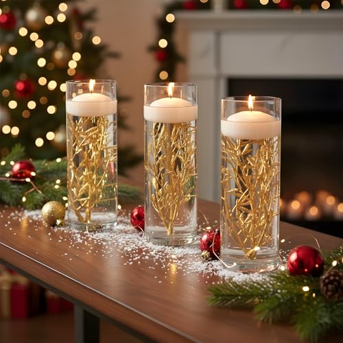 50 Pcs Faux Flowers for Floating Candles Floating Flowers for Centerpiece Vase Mini Flower Filler Filling in Cylinder for Wedding Dinning Table Party Home Bar Restaurant Decoration, 6 Inch (Gold)