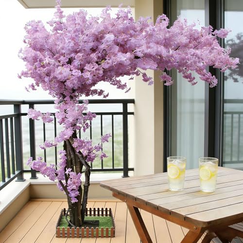 Big Artificial Cherry Blossom Trees 6ft White for Home Decor Indoor Outdoor,Arbol De Cerezo Artificial Grande,Faux Fake Cherry Blossom Tree for Garden Party Wedding (Purple, 8.3x6.7ft) - color: Purple, size: 8.2x6.6ft