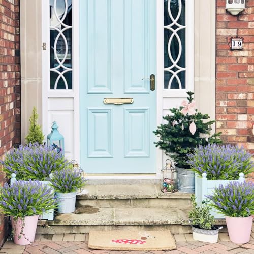 obbsie 36 Bundles Artificial Plants Outdoor, 18.2" UV Resistant Faux Monkey Grass Greenery Stems No Fade Faux Plastic Flowers Shrubs for Home Weddings Garden Porch Front Patio Office Decor - Purple - color: Purple, size: 36 Pcs