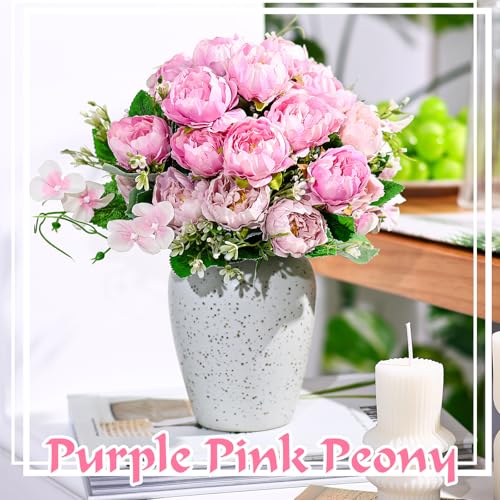 Olgaa 12 Bundles Peonies Artificial Flowers Fake Peony Bouquet Faux Peonies Flowers Bulk with Stems Flower Balls for Centerpiece Table Decorations Wedding Bridal Floral Arrangement (Purple Pink) - color: Purple Pink