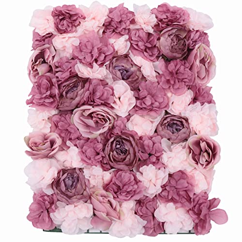 Flower Wall Panel, 6Pcs Artificial Rose Dahlia Flower Wall Mat Floral Backdrop Artificial Silk Flower Panels for Wall Decoration Wedding Party (Pink, Purple)… - color: 6 Pcs Pink, Purple