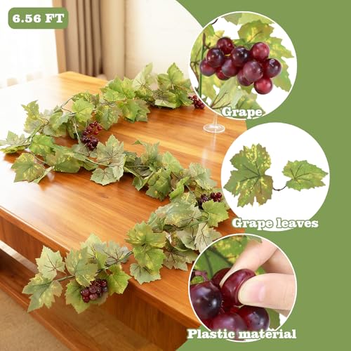 1PC Artificial Grape Vines with Fruits, Greenery Leaf Garland Plant, 6.56Ft Fake Grapes Leaves for Indoor Outdoor Home Decoration Wedding Party Photo Wall Display - color: Green-1 Pc (With Grapes)