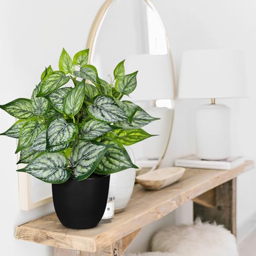 Villa Como 14.5" Artificial Plants Indoor Home Decor, Fake Potted Silk Plants for Shelves Living Room Decorative, Small Artificial Office Desk Plant in Pots, Faux Potted Greenery Tropical House Plant - color: #Green Mix White