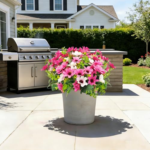 8 Bundles Fake Silk Daisy Outdoor Artificial Flowers UV Resistant Faux Plants Bright Colors for Front Porch Planter Balcony Patio Garden Home Indoor Decoration (Pink) - color: Pink