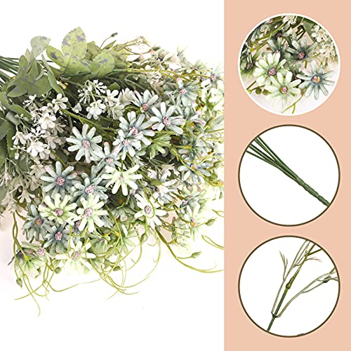 Artificial Flowers Wildflowers Silk Daisy Spring Fake Daisies Decoration Summer UV Resistant Colorful Mixed Bundles Faux Greenery Outdoor Plant Stem Filler for Home Decor Indoor Floral Arrangements - color: 05-green