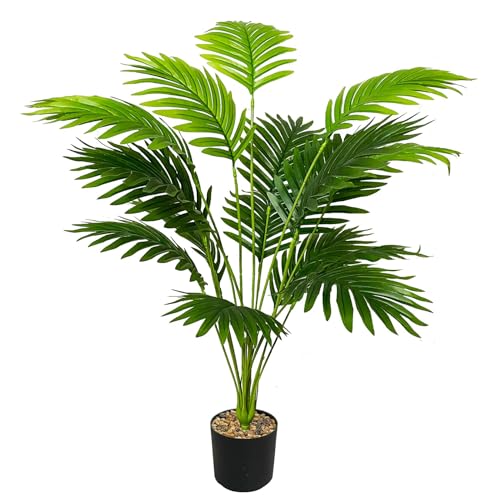 Artificial Areca Palm Plant Silk Fake Potted Faux Tree in Pot for Indoor Outdoor Modern Decoration House Living Room Home Decor Wedding Office Floor Garden (31" Green)