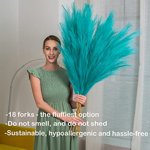 Pampas Grass Decor Tall, 43"/110cm Faux Pampas Grass 6 Stems Large Pompass Grass Branches Tall Bulk Boho Flower Arrangement for Home Room Wedding Party Decor (Green) - color: Green