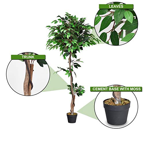 BestComfort 5.5 Feet Artificial Ficus Silk Tree, Decorative Indoor House Fake Plant, Artificial Leafy Tree Faux Potted Indoor Floor Plant for Home Office Decor - color: Ficus 5.5ft