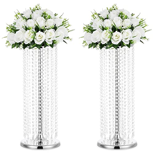 Nuptio 2 Pcs 23.6inch Tall Silver Crystal Wedding Centerpieces Flower Vases for Party Tables Decorations - color: Silver, size: 2 Pcs 23.6 inch