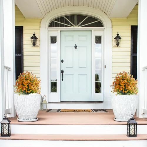 Set of 2 Artificial Monkey Grass & Yellow Flowers Topiary Balls, 22.6" UV-Resistant Faux Evergreen Shrubs with Ground Spikes — Festivel Outdoor and Indoor Décor Plants for Porch, Patio, and Garden - color: 2pcs 22.6in Monkey Grass With Yellow Flowers