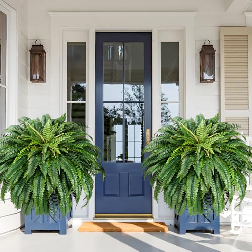 MARTINE MALL 2Pcs 48''/ 88 Leaves XXL Large Fake Ferns Artificial Ferns for Outdoors, UV Resistant Faux Boston Fern for Outdoor Planter Realistic Hanging Artificial Fake Plants for Porch Patio - color: Green-b, size: 2 PCS