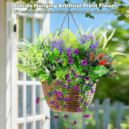 Artificial Plants Outdoor UV Resistant, 14 Bundles Faux Greenery for Outdoors, Fake Plants for Outdoor Planters, Planter Fillers for Front Porch, Window Boxes, Patio & Garden Decor - color: Green 801