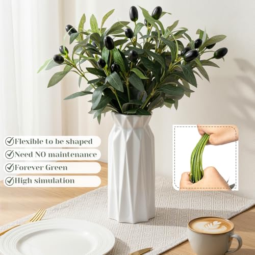 Norme 24 Pcs Mini Faux Olive Branches Stems for Small Vases 11 Inch Artificial Olive Leaves with Lifelike Olives Artificial Indoor Greenery Decor for Home Office Wedding Party Centerpieces Decor