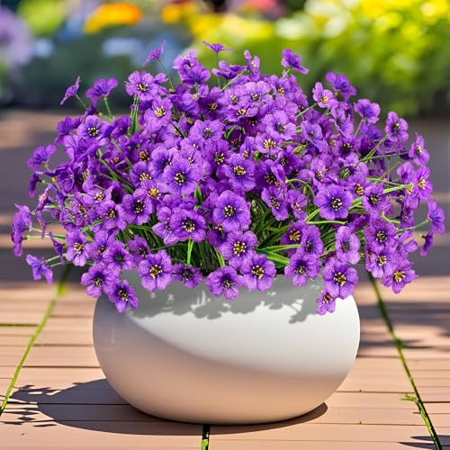 Outdoor Artificial Flowers 21 UV Resistant Bundles Fake Flower Plastic Plants Faux Silk Flowers Porch Hanging Garden Porch Window Box Decorating (Purple) - color: Purple