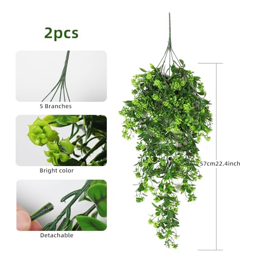 RECUTMS Fake Hanging Plants 2Pcs Outdoor Greenery Artificial Hanging Flower for Outdoors Hanging Basket Artificial Hanging Plants Plastic Home Garden Wedding Party Shelf Aesthetic Decorations(Green) - color: Green-rose