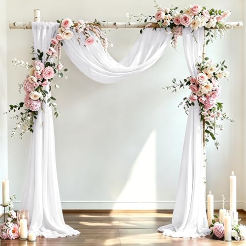DeZerlor Wedding Arch Draping Fabric 29" x 20 FT Drapes for Backdrop Sheer Curtains for Romantic Bridal Baby Shower Decorations Ceremony Birthday Party Outdoor Events, White - color: White