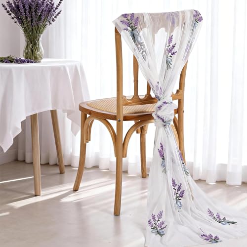 Lavender Floral Table Runner 29.5 x 118 Inch Embroidery Wildflower Tulle Table Runner Summer Gauze Home Decor for Wedding Birthday Baby Shower Party Dining Decor DIY - style: Lavender