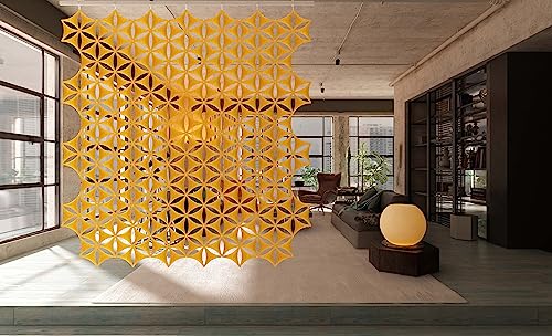 12 Pcs 3D Flower Venus Hanging Room Divider Panel, 14"x12" Screen Panels High Density Polyester Fiber Board Cut Room Partition Home Decoration (Gold) - color: Gold