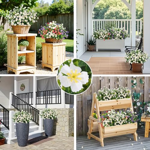 SJL Artificial Spring Flowers, 12 Bundles No Maintenance Faux Flowers for Outdoor Planters, Fake Greenery Durable Faux Floral Bundle for Porch Living Room Office Garden Ornament(White) - color: Bundle White-flower