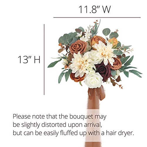 Rinlong Burnt Orange Bridesmaid Bouquet, Fall Wedding Bouquets, Terracotta - color: 15-burnt Orange & Champagne