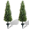 Artificial Cedar Trees with Ground Stakes, 3 Feet Tall, UV-Resistant Faux Cypress Plants for Indoor Outdoor Garden, Green, 2 Pack