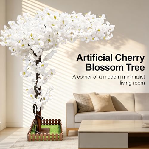 Large Artificial Cherry Blossom Trees 8.2ft for Indoor Outdoors,Faux Fake White Cherry Blossom Tree for Wedding Party Living Room Office Shopping Hotel Restaurant Home Decor - color: White, size: 8ft 2in