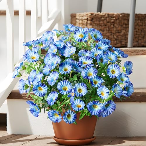 Blue Artificial Morning Glory Flowers for Outdoor Planters, Premium UV Resistant Silk Faux Flowers for Porch, Hanging Basket & Window Box, Lifelike Floral Arrangement, No Pot 13.3“ 8 Bundles - color: Blue 8pcs