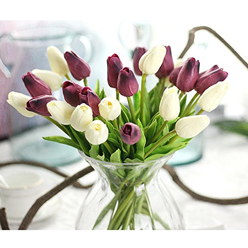30 pcs Real-Touch Artificial Tulip Flowers Home Wedding Party Decor (Dark Purple) - color: Dark Purple