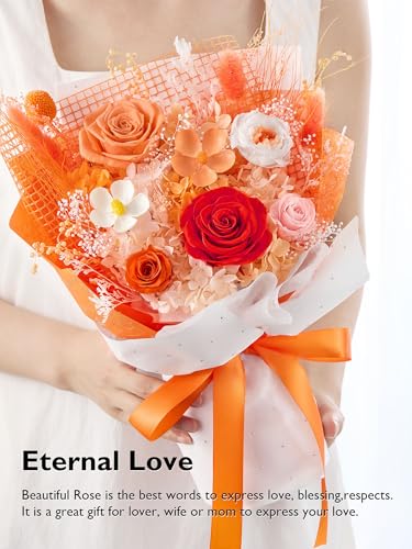 Eterfield Flowers for Delivery Prime, Mother's Day Forever Flowers Bouquet, Preserved Orange Roses Birthday Gifts for Her Women Wife Mom Grandma Anniversary Valentines Day Christmas - color: Orange