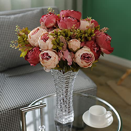 Fule 2 Pack Large Artificial Peony Silk Flower Bouquets Arrangement Wedding Centerpieces (Dark Pink) - color: Dark Pink X2