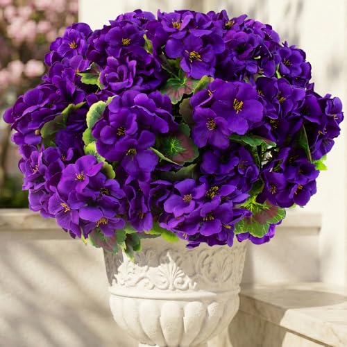 lovemoon 16 Pcs Artificial Geranium Plant Realistic Purple Silk Flowers for Outside UV Resistant Faux Geraniums Flowers for Indoor Outdoor Home Garden Office Decoration (16, Purple) - color: Purple