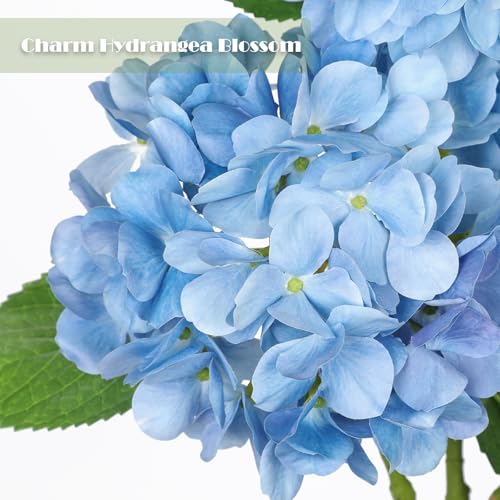 Oairse 3Pcs Blue Hydrangea Artificial Flowers 19.7 in Real Touch Faux Hydrangea Stems Silk Flowers with Stems Fake Blue Flowers Bouquet for Floral Arrangements Table Centerpieces Wedding Home Decor - color: Blue