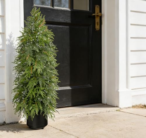 3FT Artificial Cedar Topiary Tree, Real Touch Fake Cedar Topiary Tree Potted Plants for Home Office Front Porch Garden Entryway Indoor Outdoor Evergreen Decor - style: 3ft
