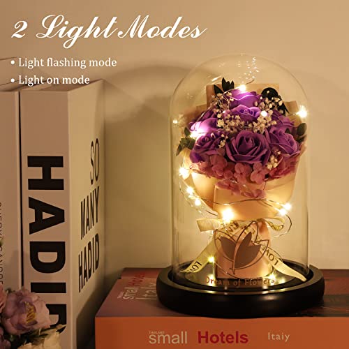 Mothers Day Flowers Roses Gifts for Mom,Forever Preserved Flower Rose in Glass Dome,Fresh Flowers for Delivery,Mothers Day Birthday Gifts for Wife Women Mom Grandma from Daughter - color: Purple