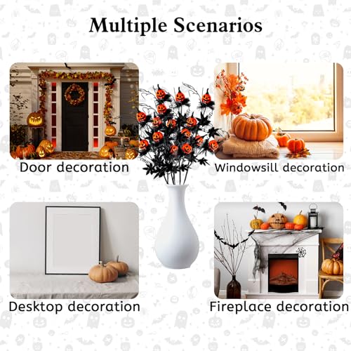 5PCS Artificial Halloween Flowers with Pumpkin Maple Leaf Branches Halloween Decorations Indoor for Office Home Mantel Vase Filler (5)