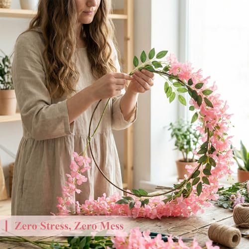 U'Artlines 24 Pack (Total 86.4 Feet) Artificial Fake Wisteria Vine Rattan Hanging Garland Silk Flowers String Home Party Wedding Decor (24, Fuchsia) - color: Fuchsia