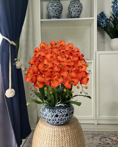 DILATATA 6PCS 32" Artificial Orchid Stems Orange Butterfly Orchid Faux Phalaenopsis Flowers for Home Wedding Centerpieces Office Table Decorations Real Touch Silk Orchids for DIY Floral Arrangements - color: Orange