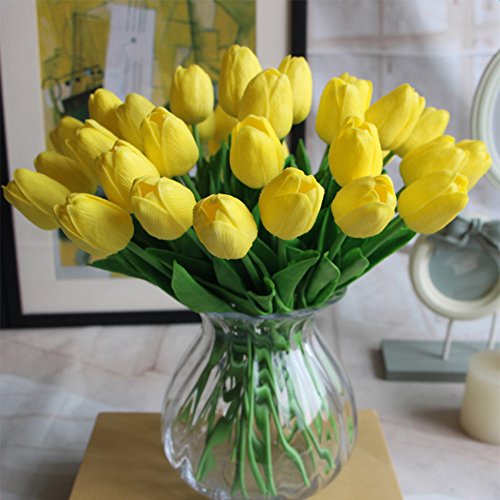 30 pcs Real-Touch Artificial Tulip Flowers Home Wedding Party Decor (Yellow) - color: Yellow