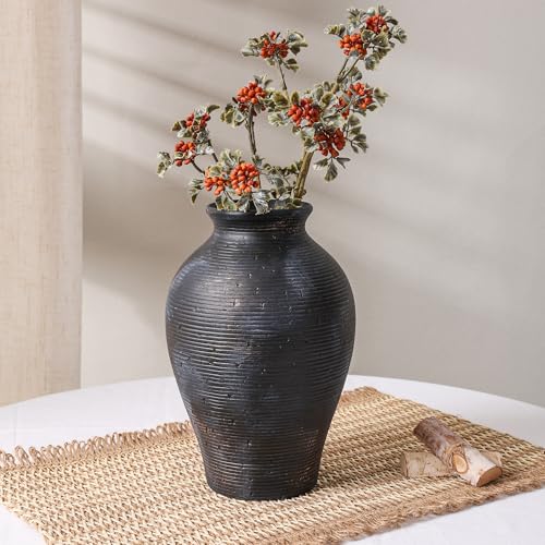 Ceramic Flower Vase Home Decor, 9 in Farmhouse Table Vases Rustic Vintage Living Room Kitchen Bedroom Pottery Decorative Vases for Flowers House Shelf Office Coffee Desk Dining Entryway, Black Gold - color: 9 in - Black Gold