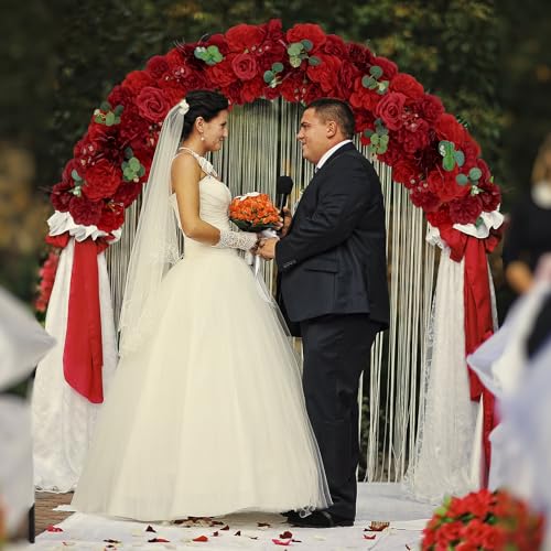 Artificial Flowers Arch - 6Pack Red Faux Floral Swags Rose Silk Peony Realistic Arch Plastic Arrangement for Christmas, Romantic Wedding Wall, Reception Ceremony Welcome Sign Decoration - color: Dark Red-6pcs