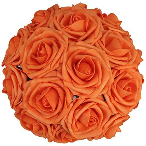 50pcs Artificial Flower，Real Touch Artificial Foam Roses Decoration DIY for Wedding Bridesmaid Bridal Bouquet Centerpieces Party(50, Torrid Orange) - color: Torrid Orange